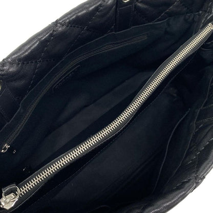 Chanel Tote Bag Wild Stitch Black Chain Shoulder/silver Hardware Leather