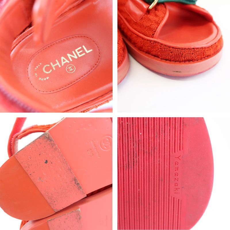 Chanel Sports Sandals Red Multicolor - G35927 36 Notation Leather CC