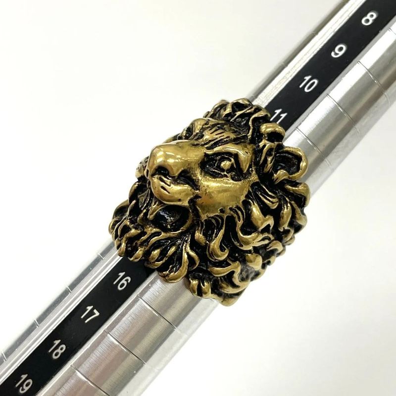 Gucci Michele Period Lion Head GP Ring 15 (actual Size 14.5) Gold Made In Italy