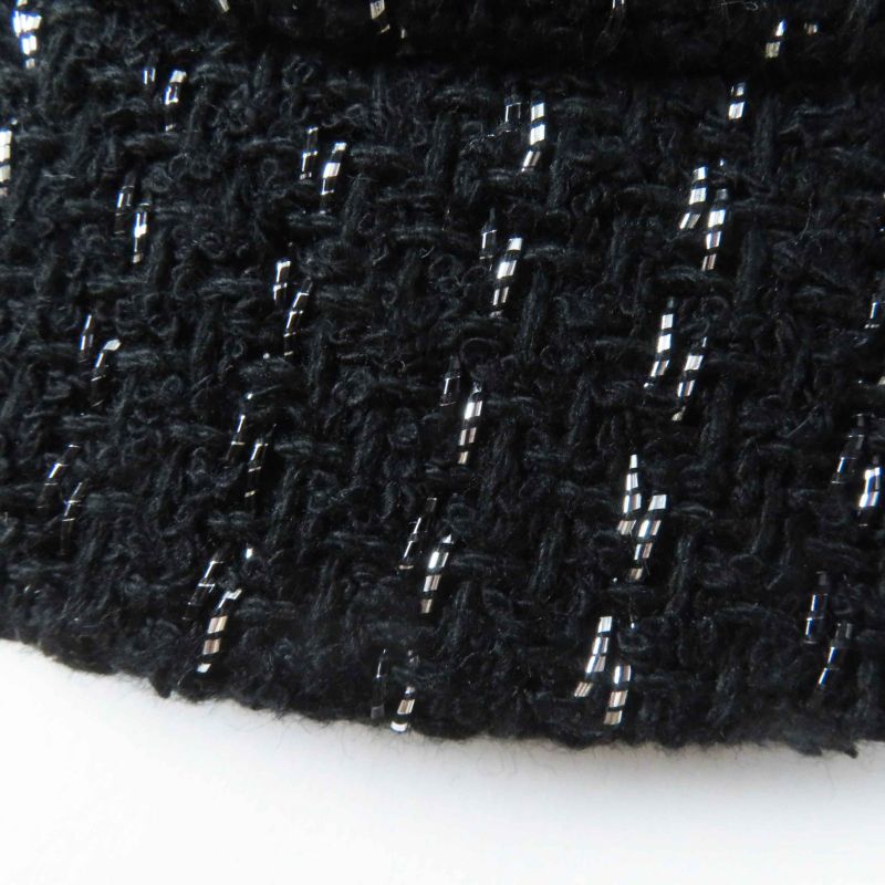 CHANEL 2023 23P Tweed Casket With Coco Mark Hat Black Silver M Made In Italy