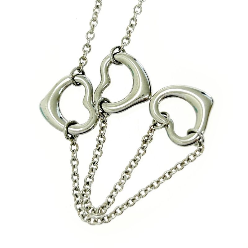 Tiffany & Co Silver Elsa Peretti Open Heart 3strand Necklace 4.3g 925 Engraved