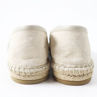 Gucci 466902 GG Canvas Leather Espadrilles Slip-ons Light Beige 37.5 With Box