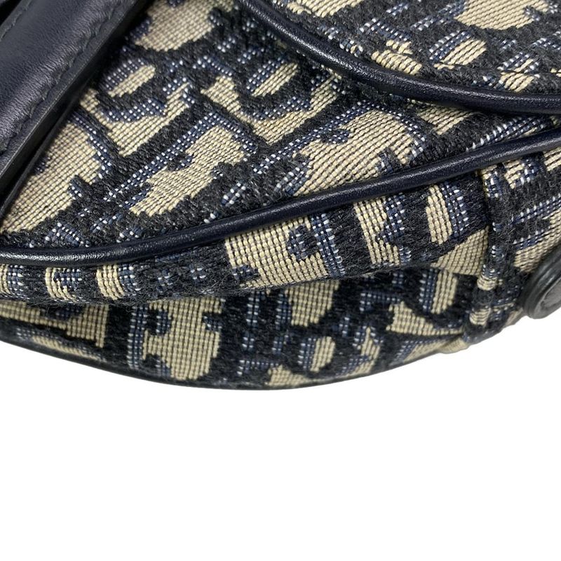 Dior/christian Dior Handbag Saddle Bagtrotter Navy And Ivory Mini Bag Leather