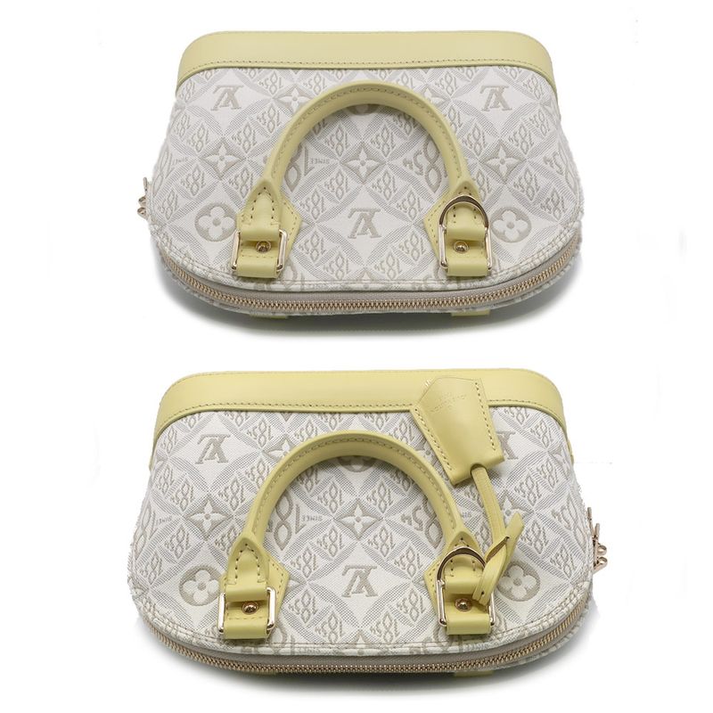 Louis Vuitton Alma BB M53476 Canvas Leather Light Gray Yellow Handbag