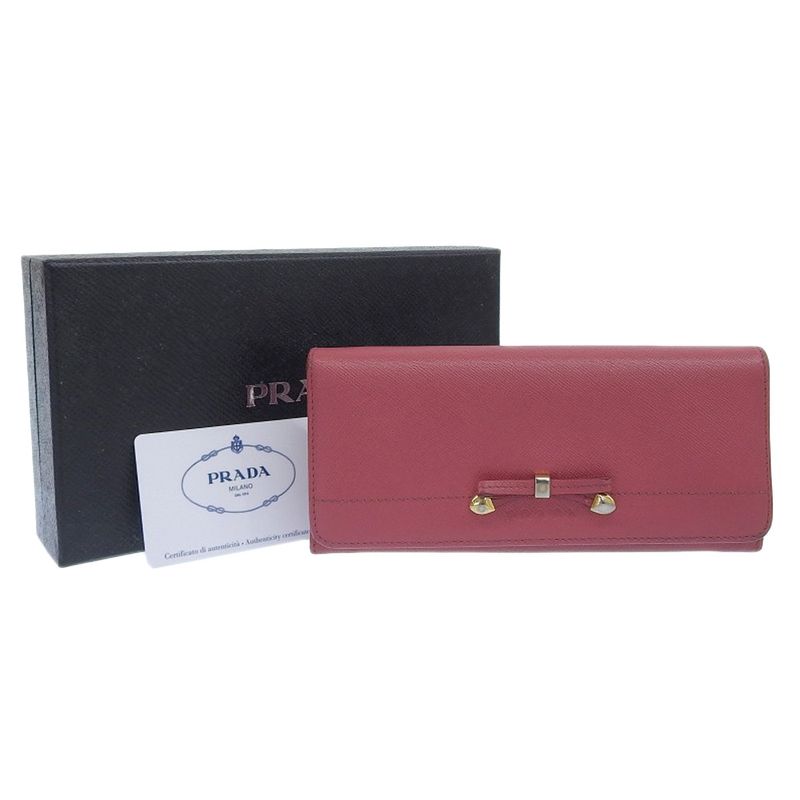 Prada Ribbon 1m1132 Saffiano Peonia Pink Ladies Long Wallet