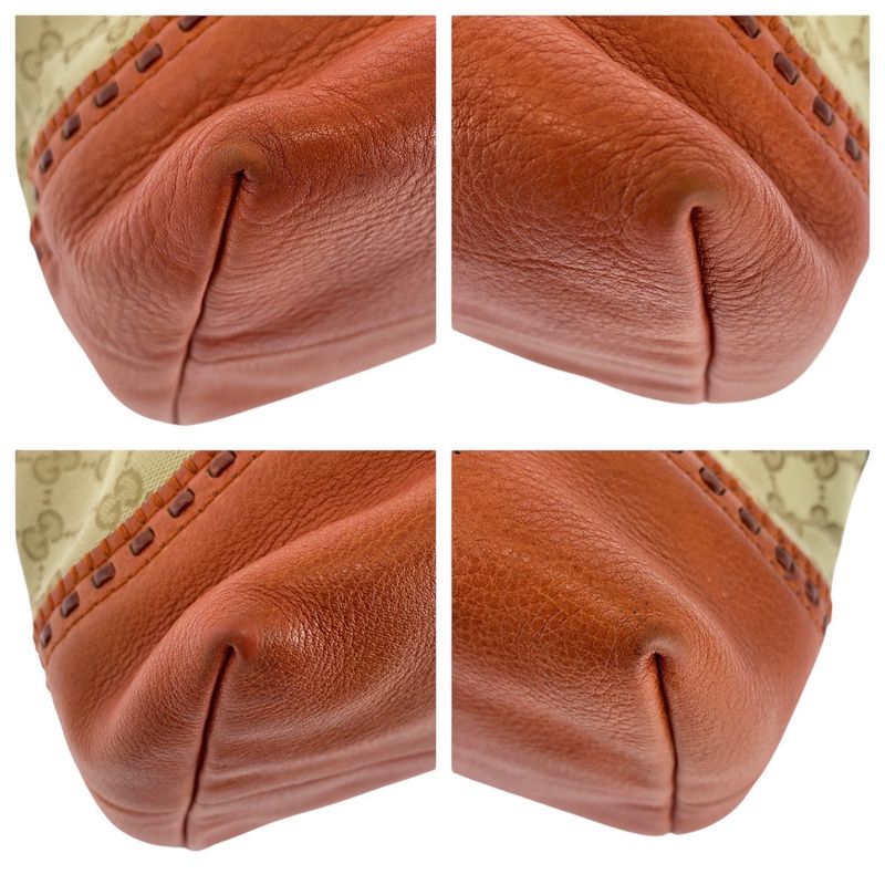 Gucci Bamboo Beige Orange Gold Hardware GG Canvas/leather 339002 Handbag