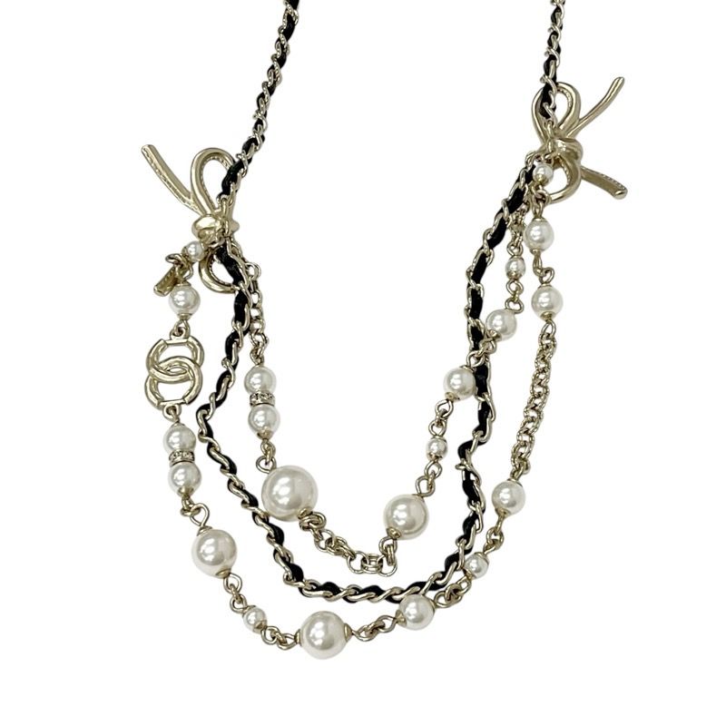 Chanel Necklace Pendant Choker Gold Coco Mark Ribbon Rhinestone