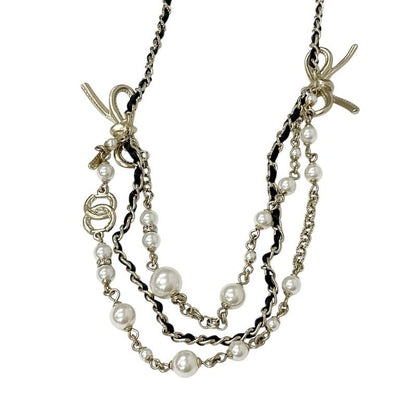 Chanel Necklace Pendant Choker Gold Coco Mark Ribbon Rhinestone