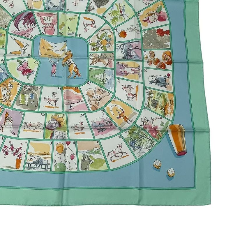 Hermes Carre 90 Le Jeu Des Petits Bonheurs Small Happy Game Scarf Silk Green