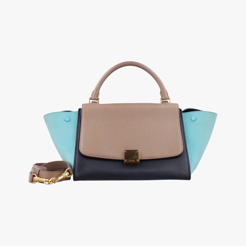 Celine Trapeze Small Beige X Black X Blue Leather X Suede W-vp-2155 W-mm-2175