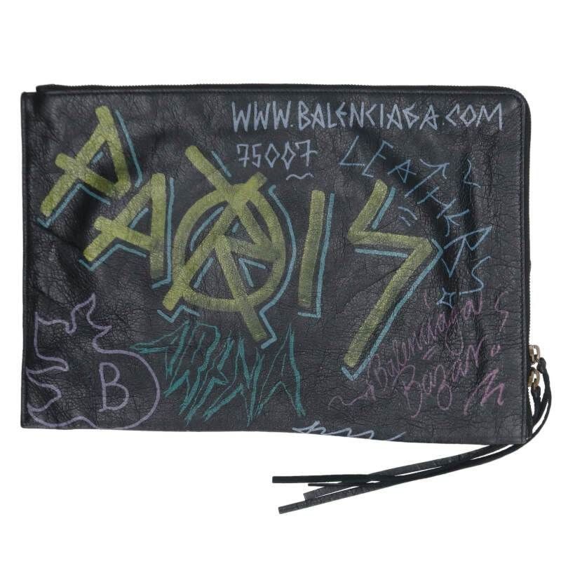 Balenciaga 362967 Graffiti Print Leather Clutch Bag For Men