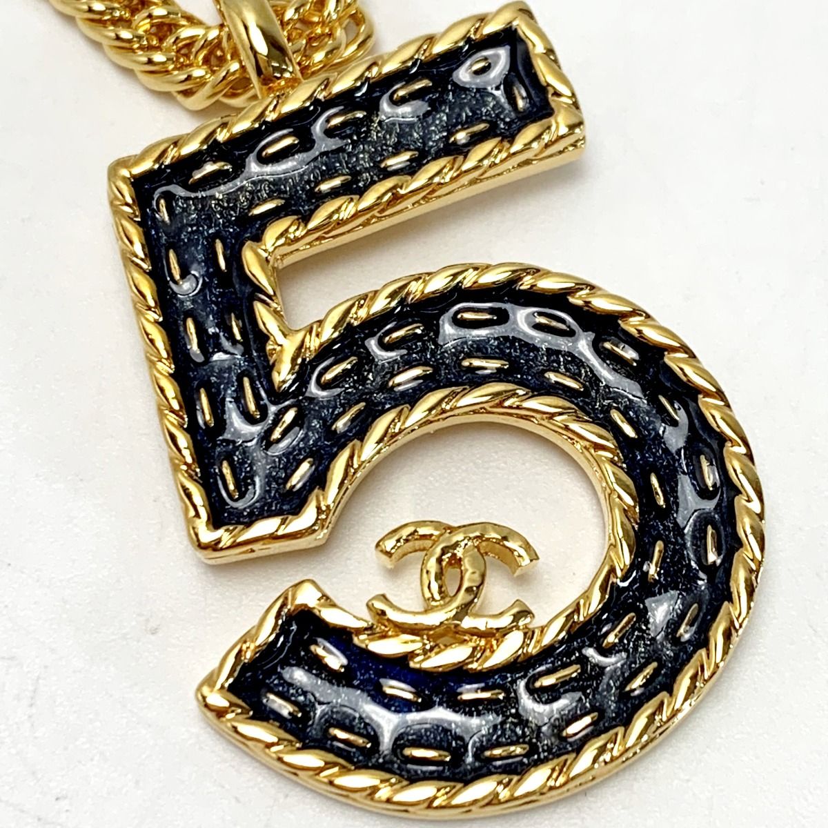 Chanel No5 Denim Plated I24p Gold Blue Accessory Necklace Ladies