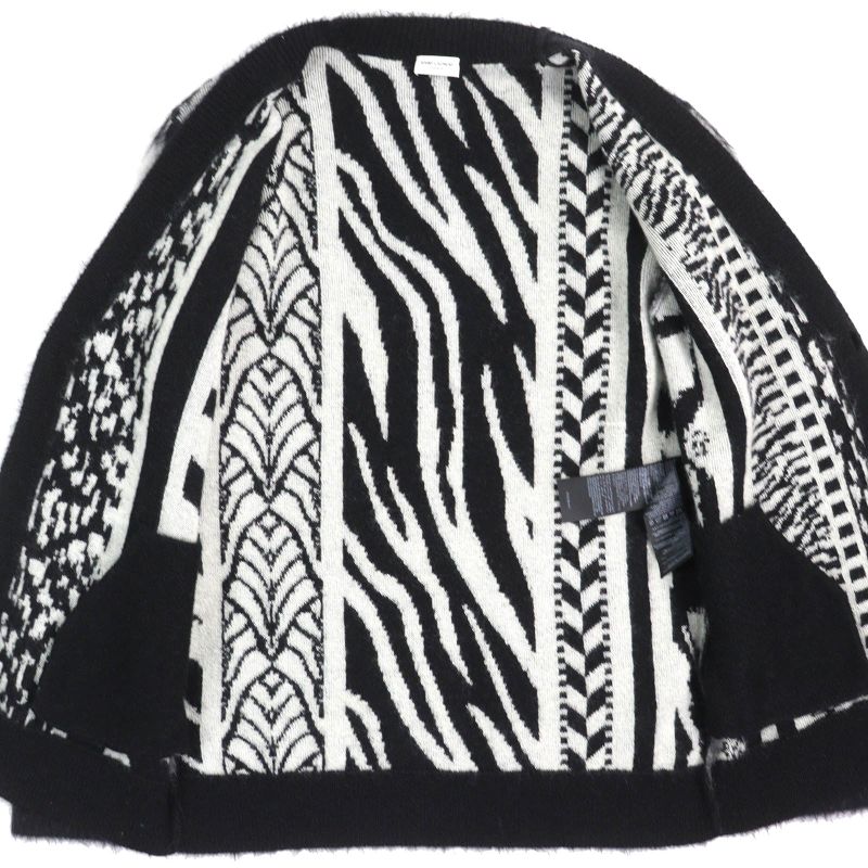 Saint Laurent Paris 21AW 690064 Mohair Cardigan Oversized Black White XS Made