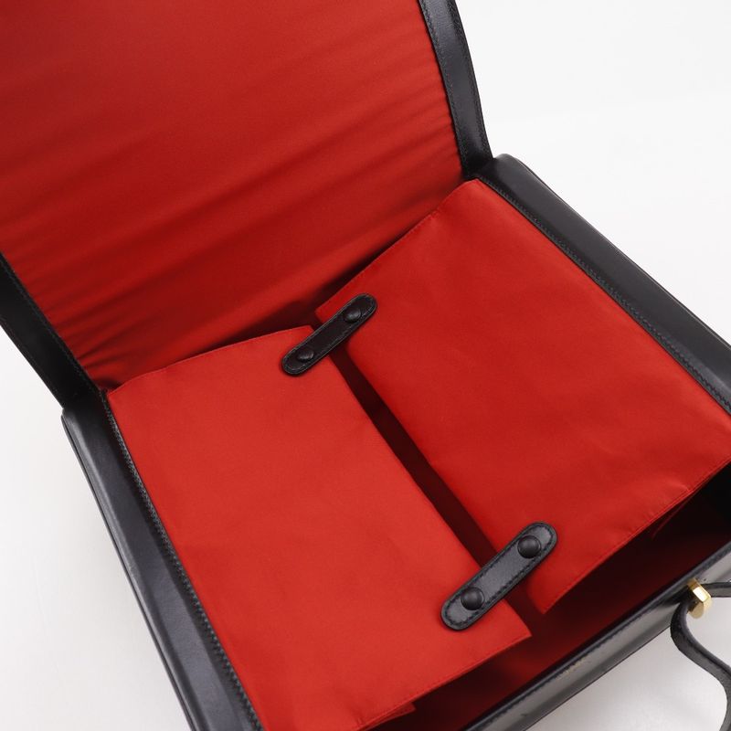 Hermes Vanity Travel Case Vintage Calf Black/beige 0X Unisex Handbag