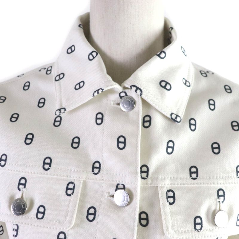 Hermes 23SS Chaine D'ancre All Over Print With Serie Buttons Denim Jacket White
