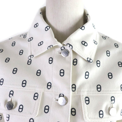 Hermes 23SS Chaine D'ancre All Over Print With Serie Buttons Denim Jacket White
