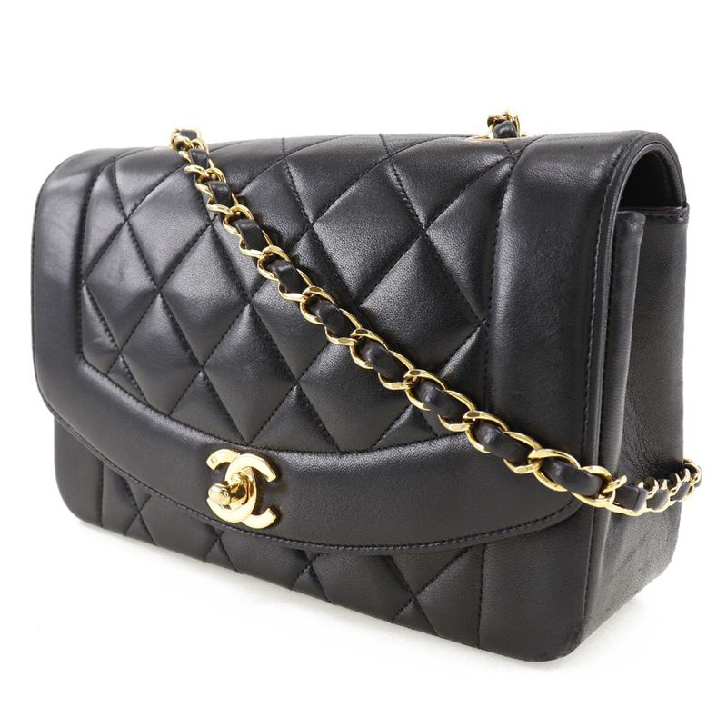 Chanel Chain Shoulder Coco Mark Diana Matelasse Lambskin Black Women's Shoulder