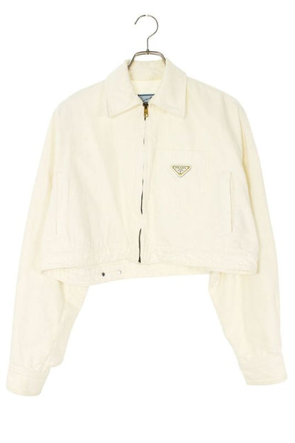Prada Gfb279 Triangle Logo Plate Cropped Denim Jacket Women 36