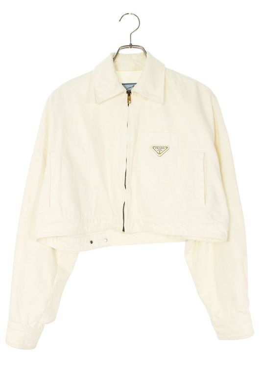 Prada Gfb279 Triangle Logo Plate Cropped Denim Jacket Women 36