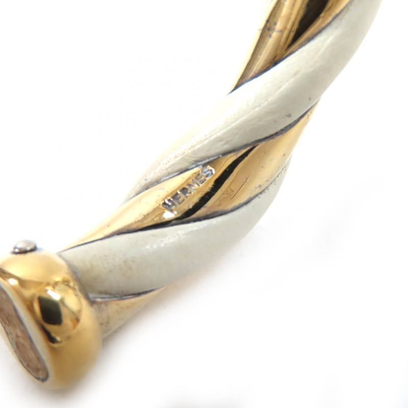 Hermes Twisted Bangle Ble Scuff D Sv925 Leather Ivory Gold Weight