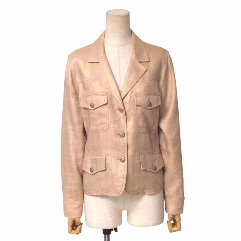 Chanel Tailored Jacket Size 42 05P CC Coco Mark Button Linen And Silk Single