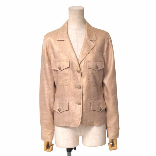 Chanel Tailored Jacket Size 42 05P CC Coco Mark Button Linen And Silk Single