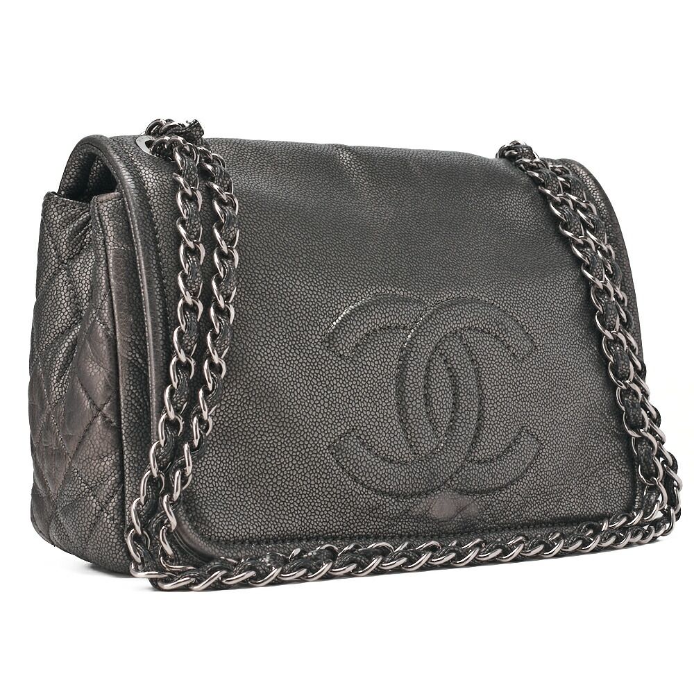 Chanel Matelasse Coco Mark Chain Shoulder Soft Caviar Skin Silver (silver