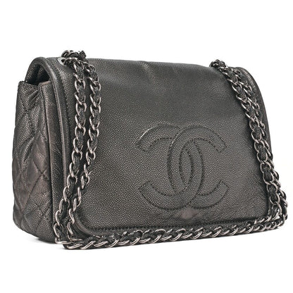 Chanel Matelasse Coco Mark Chain Shoulder Soft Caviar Skin Silver (silver