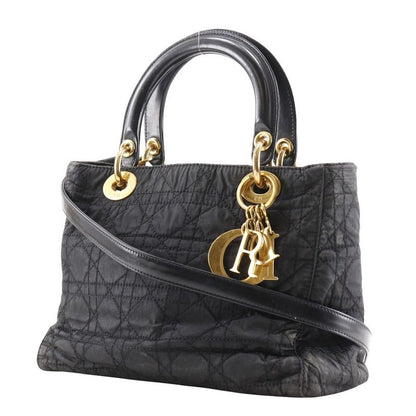 [dior] Christian Dior Lady Dior Canage 2WAY Shoulder Nylon Black Ladies Handbag