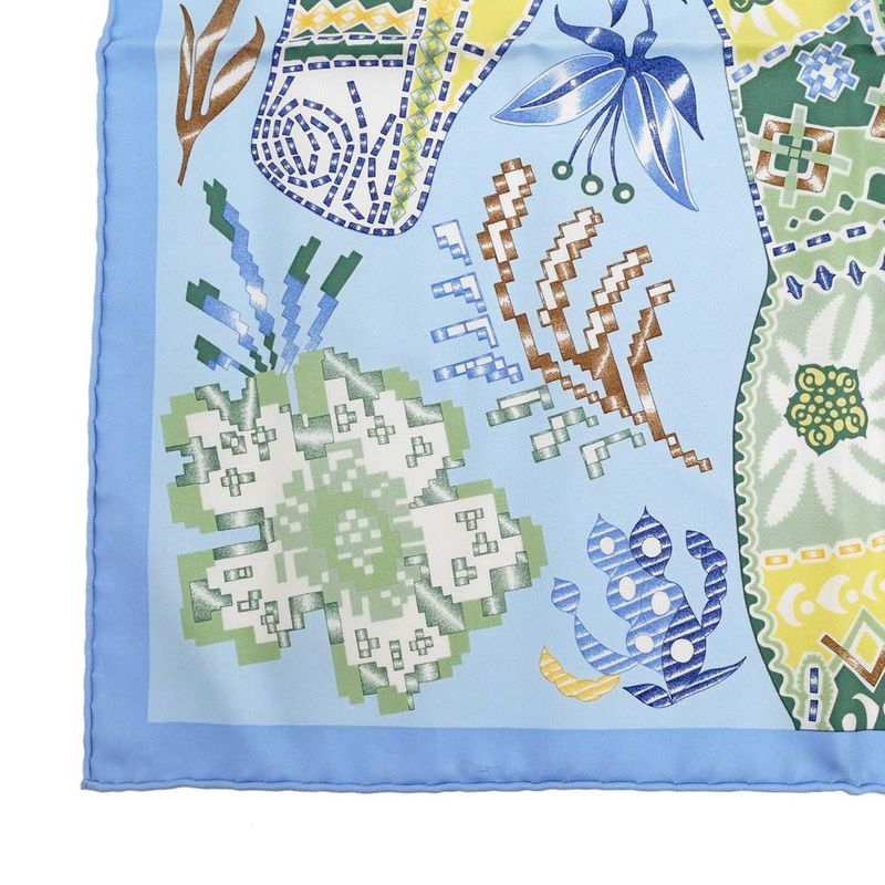 Hermes Carre 45 Scarf EN Attendant Ulysse Silk Light Blue Bandana
