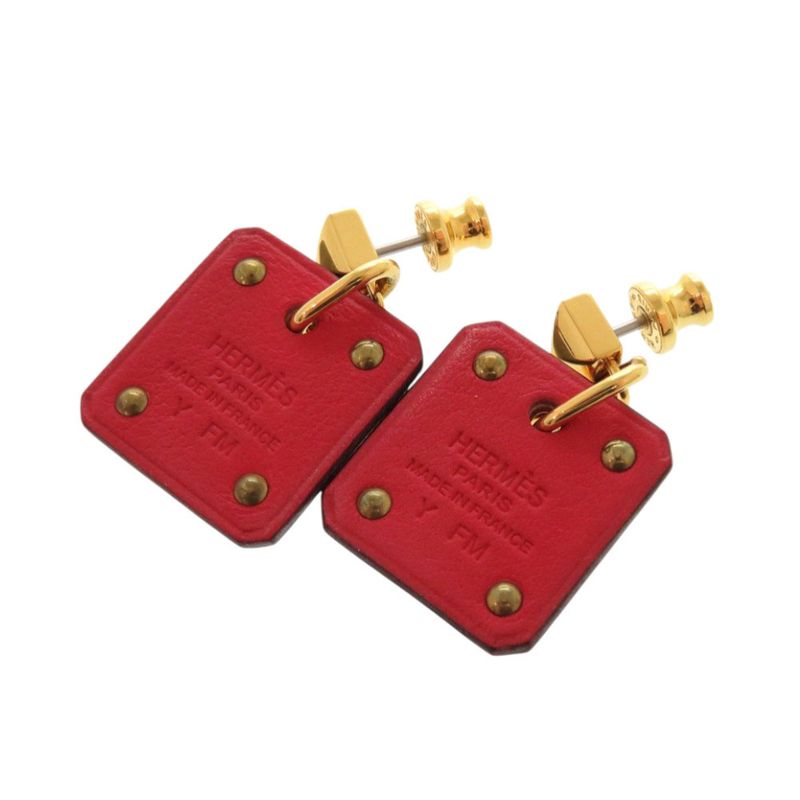 Hermes As De Coeur Vorsoft Metal Gold Red Engraved Y (2020) Earrings 1380 Hermes