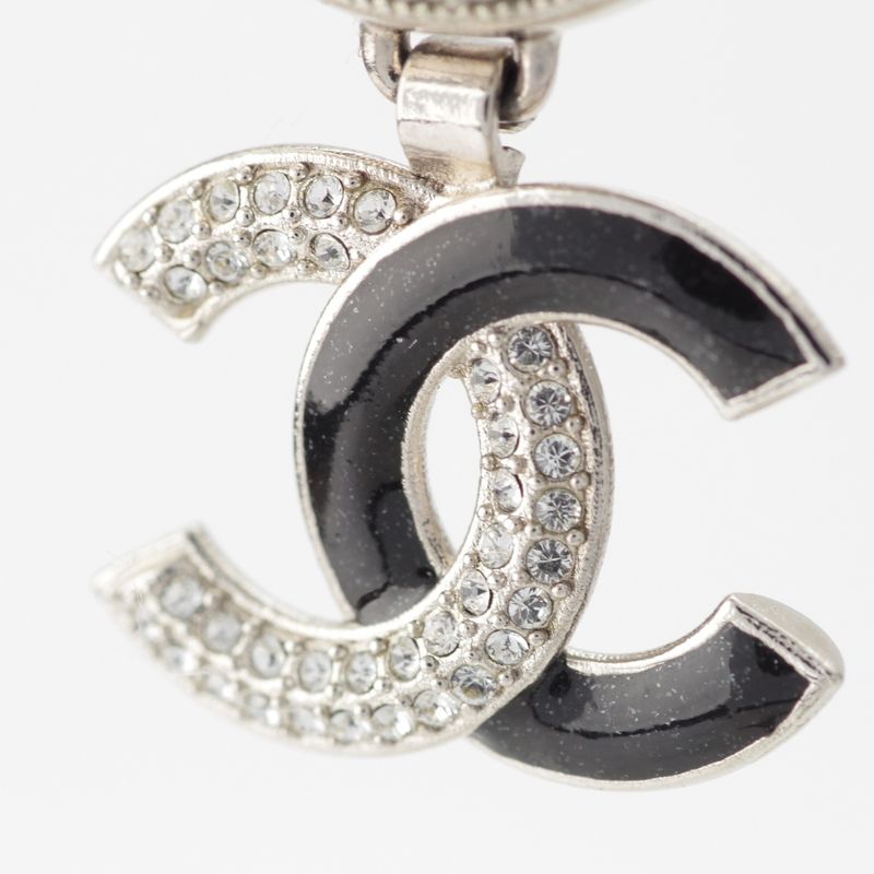 Chanel A23K Rhinestone Coco Mark Star Earrings Accessories GP Silver Black