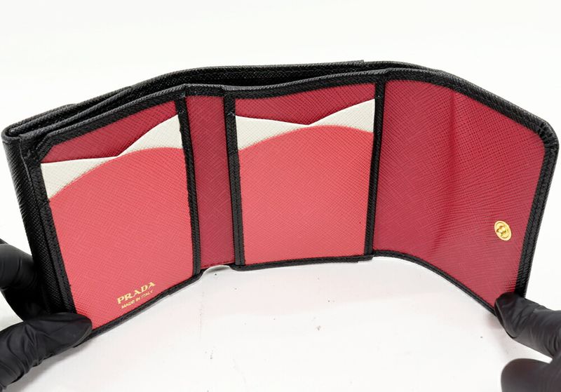 Prada Saffiano Multicolor Compact Wallet With Coin Purse Saffiano Leather Nero