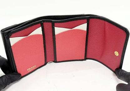 Prada Saffiano Multicolor Compact Wallet With Coin Purse Saffiano Leather Nero