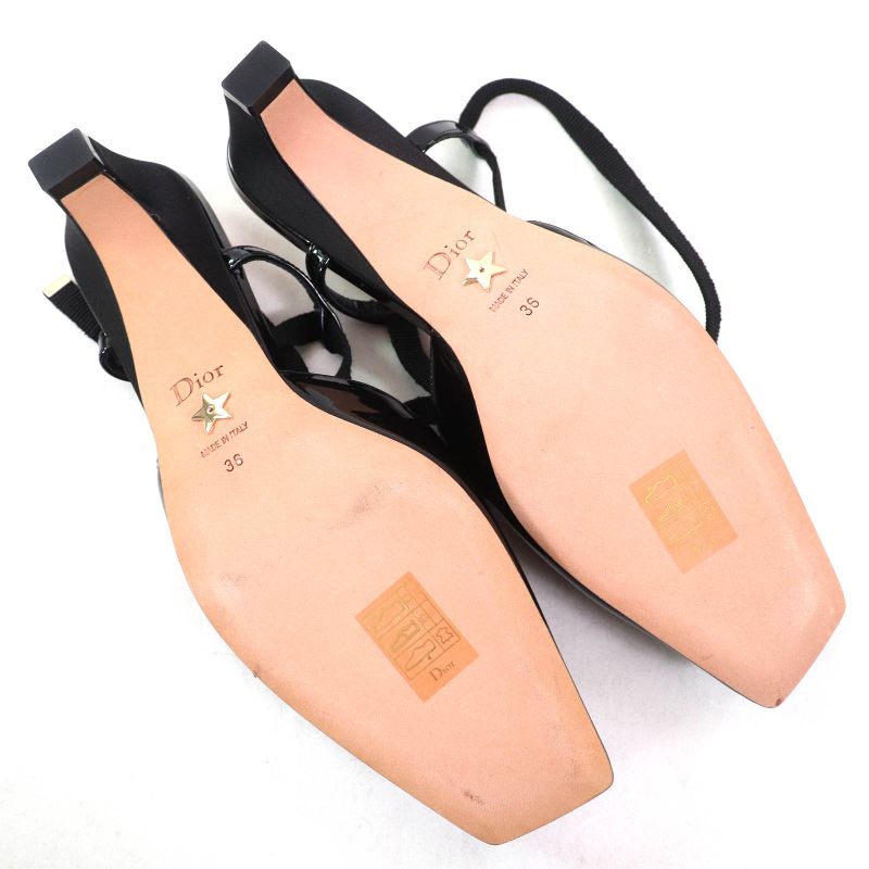 Christian DIOR D-envol Patent Leather Square Toe Lace Up Pumps Black 36 With