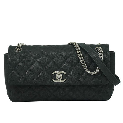Authentic Chanel Matelasse Coco Mark Chain Shoulder Bag Pochette Soft Caviar