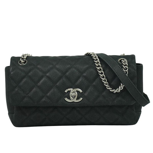 Authentic Chanel Matelasse Coco Mark Chain Shoulder Bag Pochette Soft Caviar