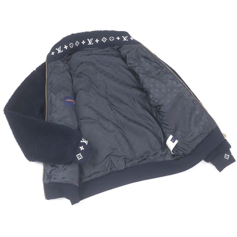 Louis Vuitton 1aglxq 25SS Monogram Leather Patch Fleece Jacket Blouson Navy L