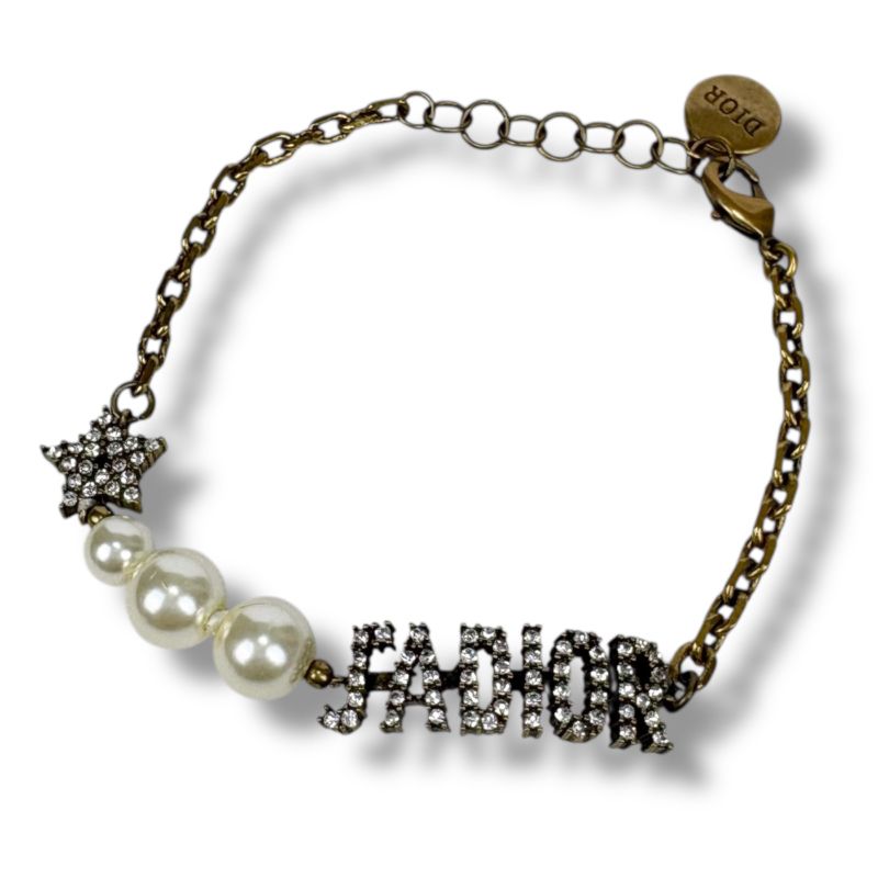 Christian DIOR Bracelet Gold Hardware Pearl Star Rhinestone Vintage Work