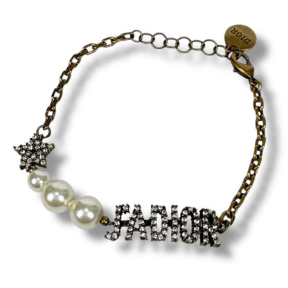 Christian DIOR Bracelet Gold Hardware Pearl Star Rhinestone Vintage Work