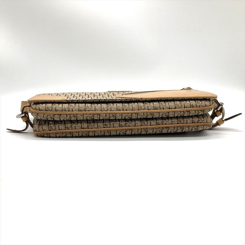 Dior Street Chic Shoulder Bag Leather Beige Silver Hardware Women's