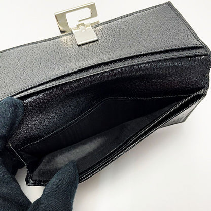 Gucci Bifold Long Wallet 035 1408 2097 Black Pigskin Leather Ladies Silver