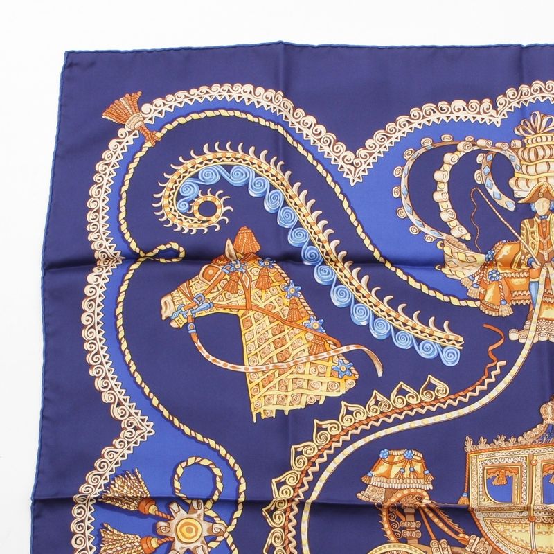 Hermes Carre 90 Paperoles Papoule Carriages And Nobles Silk Scarf Navy