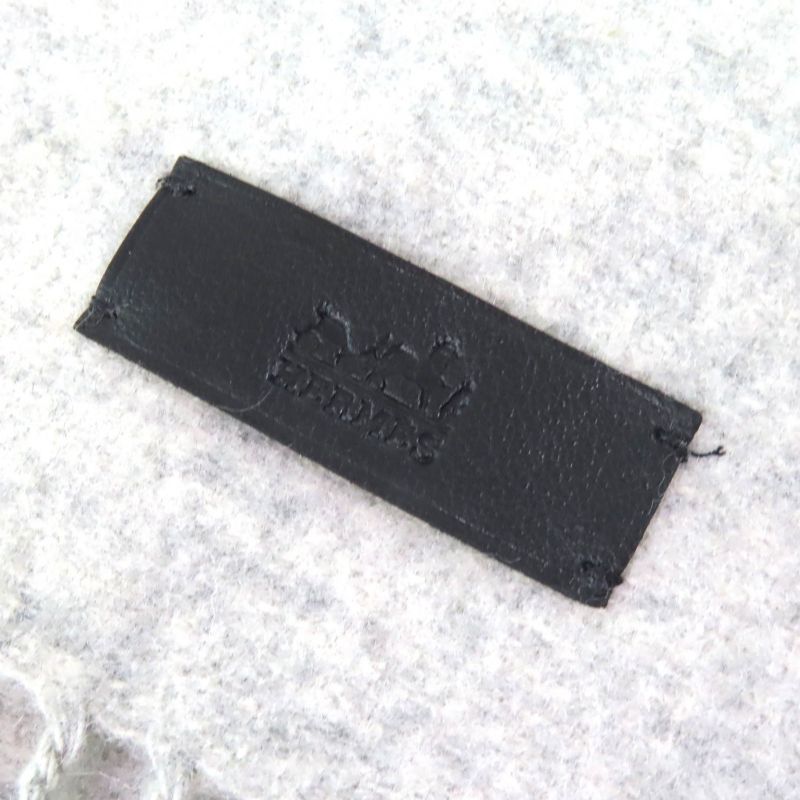 Hermes Neo Lo Cabasol 100% Cashmere Gris Chine Logo Leather Patch Fringe Scarf