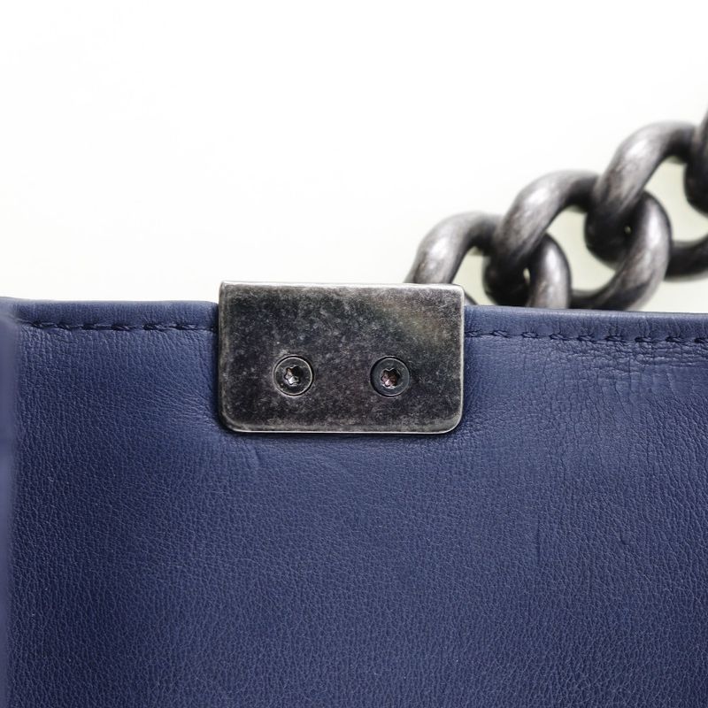 Chanel Boy Chanel Chain Shoulder Matelasse Lambskin Navy Blue Ladies Shoulder