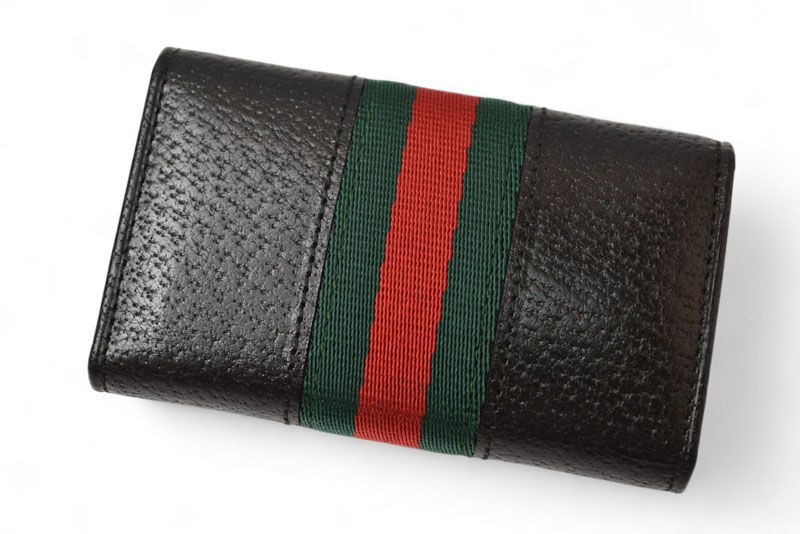 Gucci Outlet Key Case Key Holder Gucci 6-stacks Pigskin Sherry Line Black 033