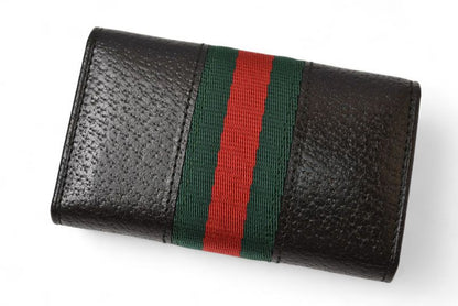 Gucci Outlet Key Case Key Holder Gucci 6-stacks Pigskin Sherry Line Black 033
