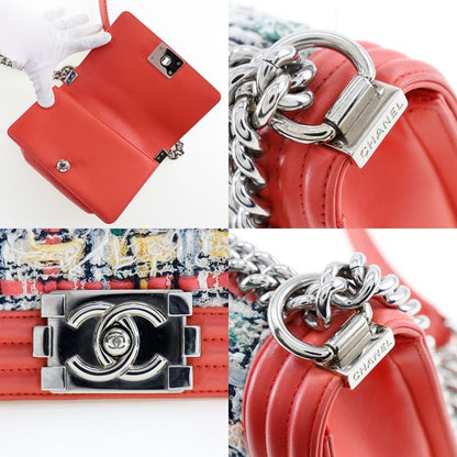 Chanel Boy Chanel Chain Shoulder Tweed And Calf Red Ladies Shoulder Bag