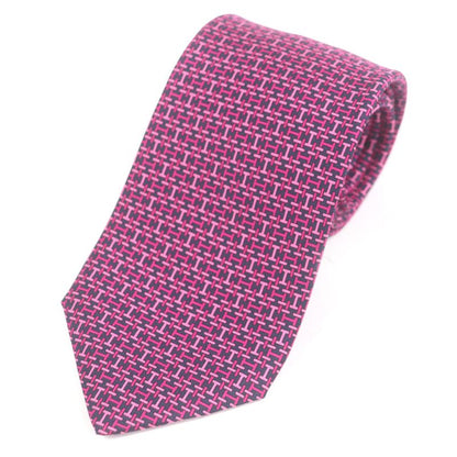 Hermes 5647 EA 100% Silk H Logo Motif Allover Pattern Regular Tie Navy Pink