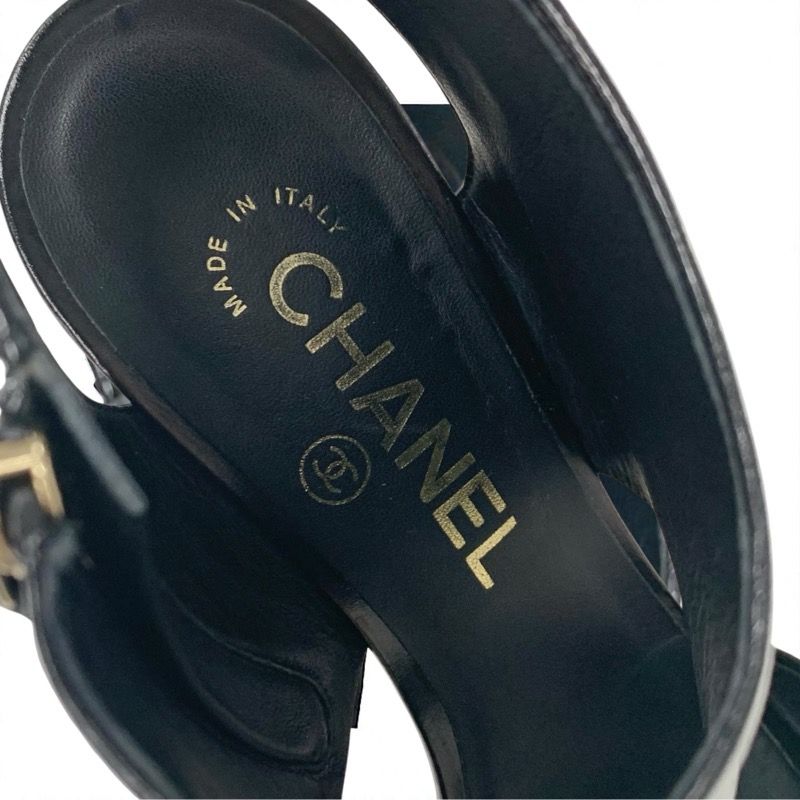 Chanel Sandals Shoes Leather Patent Black Here Mark Wrinkle Processing